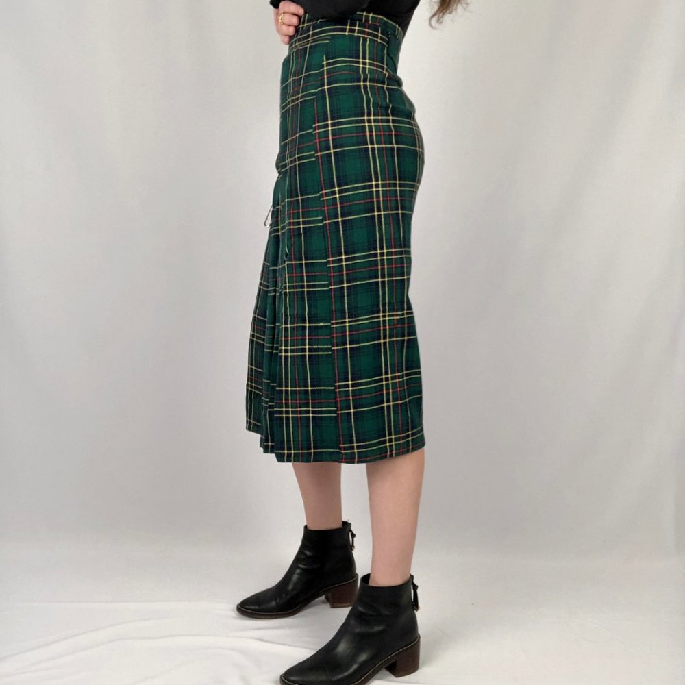 Stunning Vintage Plaid Tartan Midi Skirt Pleated Kilt Preppy Academia Scotland - Picture 6 of 8